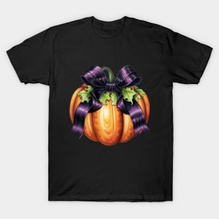 Fall Pumpkin with Purple Big Bow T-Shirt